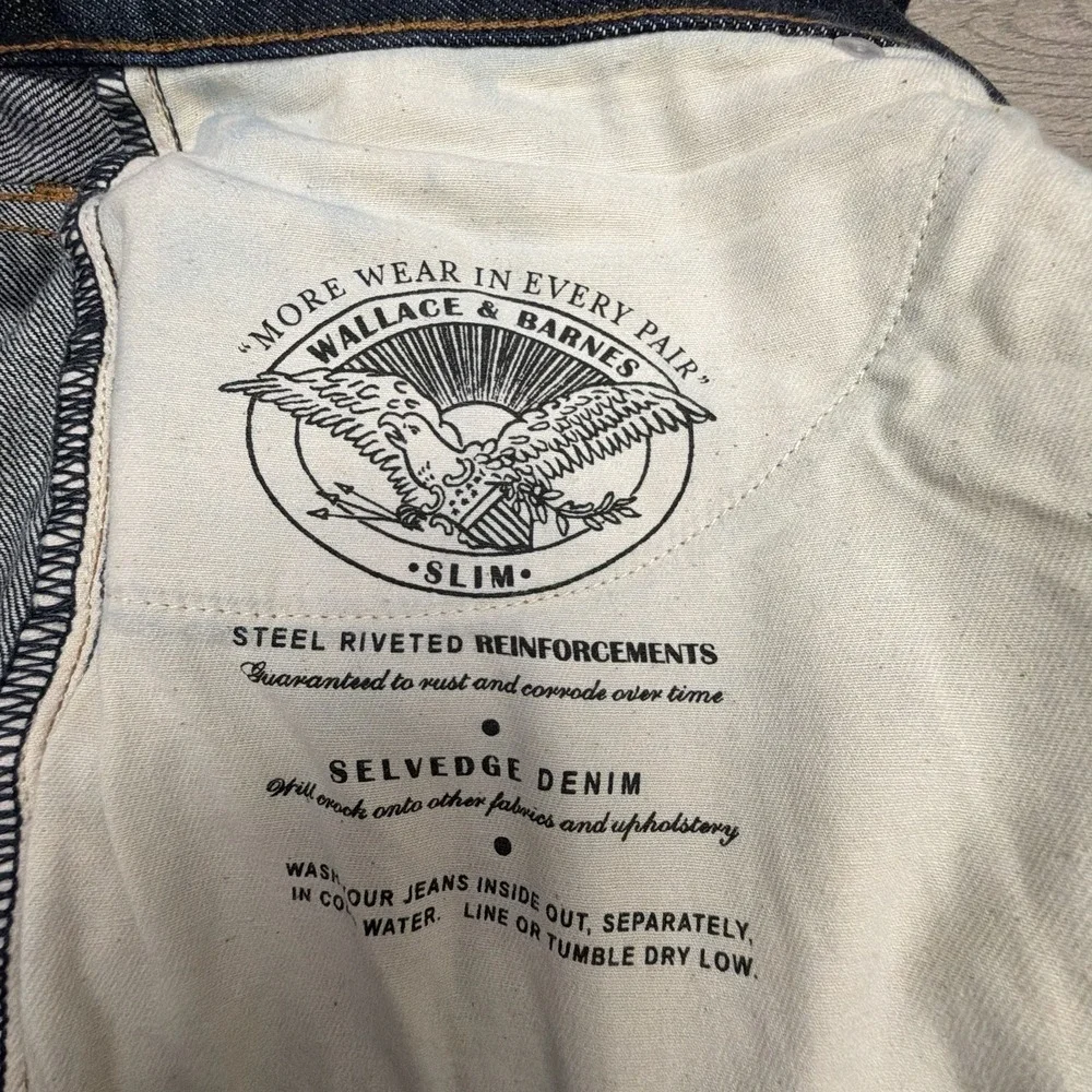 Crew Wallace & Barnes Slim Raw Japan Selvedge Jeans Mens 34x31 Tag 33 Denim